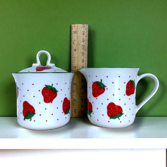 Vintage Rosenthal Netter Strawberry Creamer Sugar Bowl Made in Japan MCM 1960’s - Picture 3 of 16